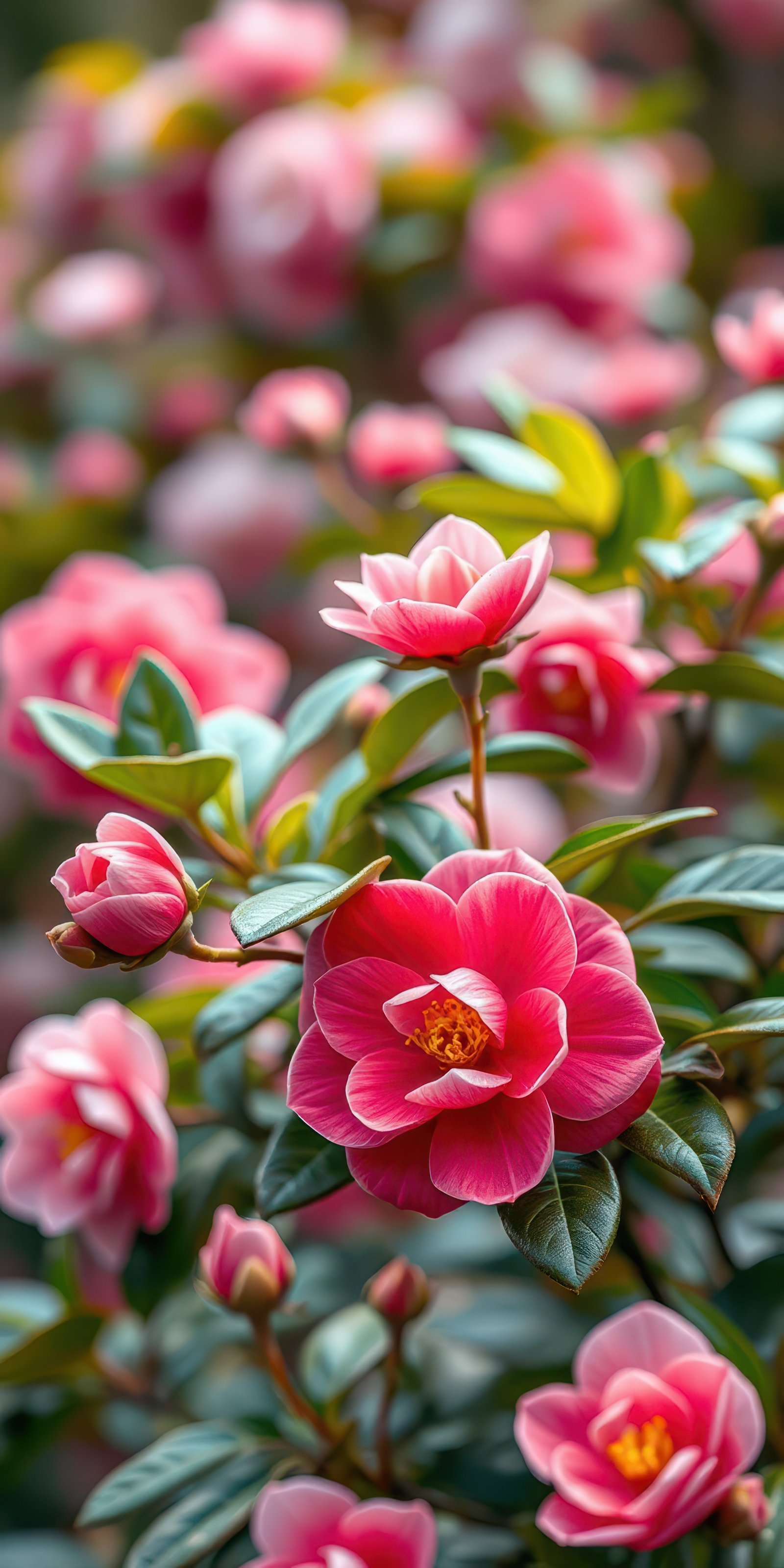 Vibrant pink flowers blooming in a lush garden during spring time